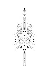 Mandala lotus decoration line work ornament for print tattoo Indian design illustration isolation on white background for yoga meditation