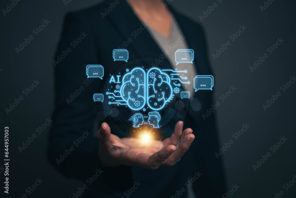 Poster chatbot chat with ai artificial intelligence. concept of using ai technology to help work in order t