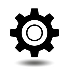 Black gear icon. Machine sprocket gear icon. Flat design. Vector cogwheel sign symbol on a white background.