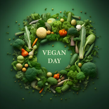 A 3d poster for Vegan Day featuring vegetables. High quality image