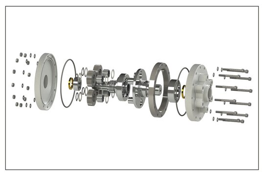 3D design of a planetary gear with exploded view.