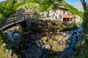 Bulnes in the Picos de Europa - The beautiful village of Bulnes on the hiking route of the Picos de...