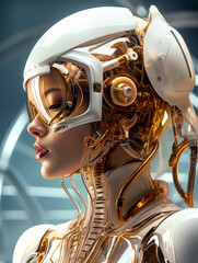 Sensual cyber woman with creative make-up. Technology and future concept. AI Generated