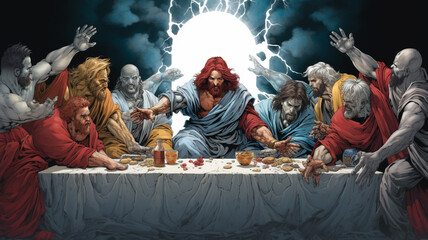 Modern Last Supper: We Are as Gods in Comic Book Style