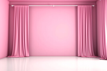 pink room with curtains for product presentation, backdrop