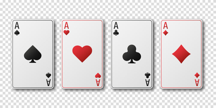 Hearts, spades, diamonds, clubs cards sign. Aces playing card suits set. Poker or casino, gambling concept. A winning poker hand. Template for casino or poker. Vector illustration.