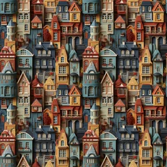 Cercles muraux Portugal carreaux de céramique seamless pattern of cute colorful architecture of an old european town. colorful houses