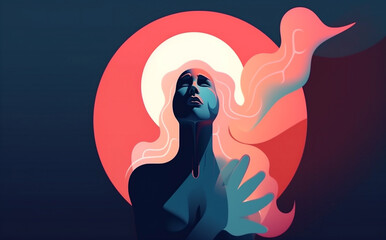 design woman abstract feminine portrait modern contemporary print art graphic minimal. Generative AI.