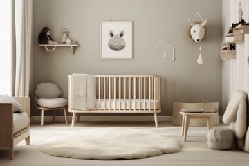 Modern minimalist nursery room in scandinavian style. Generative AI