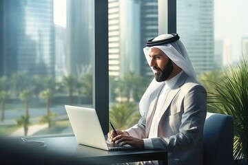 Arabic businessman working on laptop