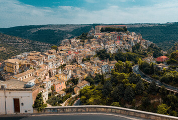 Fototapeta na wymiar Aerial view of the old baroque town of Ragusa Ibla, Sicily, Italy. Ancient city.