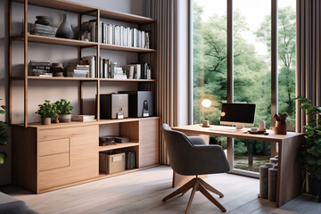 Modern works space with a focus on efficient and ergonomic office spaces - obrazy, fototapety, plakaty