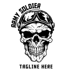 Military Skull and Soldier Helmet Design Element: Use it for Logo, Label, Emblem, Sign, Brand Mark, Poster, T-shirt Print, and Embrace the USA Army Theme - PNG, Transparent Background