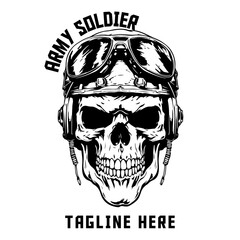 USA Army Vector Illustration: Incorporate the Monochrome Military Skull in Soldier Helmet for Logo, Label, Emblem, Sign, Brand Mark, Poster, T-shirt Print, and More. - PNG, Transparent Background