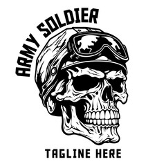 Create Your Army Skull Logo with this Monochrome Soldier Helmet Vector Illustration for Label, Emblem, Sign, Brand Mark, Poster, and T-shirt Print. - PNG, Transparent Background