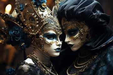 Fotobehang Carnaval Man and woman in elaborate Venetian masks dancing