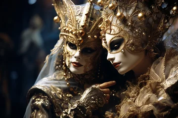 Keuken foto achterwand Carnaval Man and woman in elaborate Venetian masks dancing