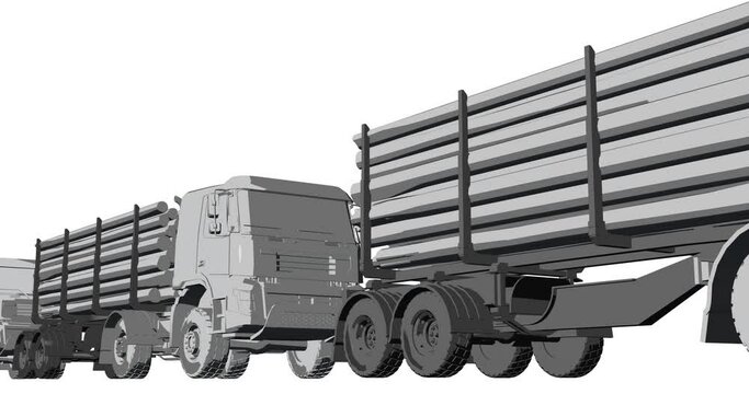 tractor, semi-trailer, silver modification of a powerful truck engine, cartoon element art, modern template realistic drawing isolated white background
