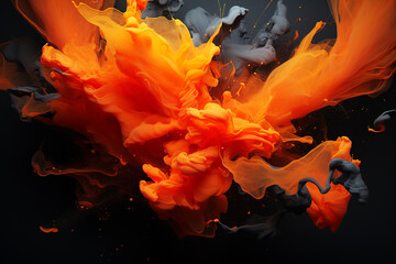 Dark orange bright colorful splashes on black background