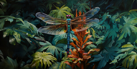 a lot of dragonfly oil drawing colorful near the flower hd wallpaper