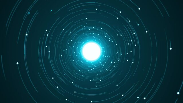 Motion graphic of Blue digital dot technology floating rotation in circle like in space with abstract background