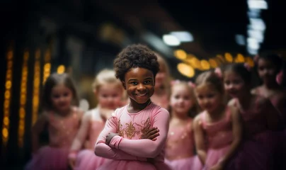 Crédence de cuisine en verre imprimé École de danse Young proud African ballet boy wearing pink tutu in ballet studio. Ballet dancing for boys
