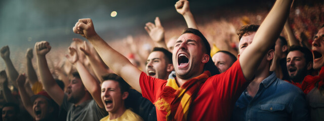 Fototapeta premium happy fans at the stadium rejoice at the victory of their football team banner