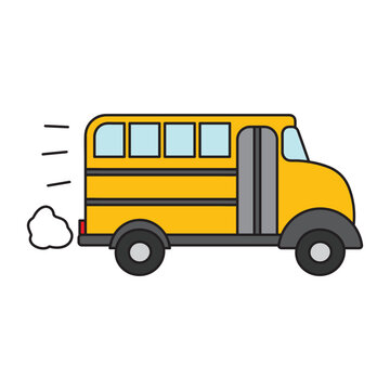 Kids drawing Cartoon Vector illustration flat school bus icon Isolated on White Background