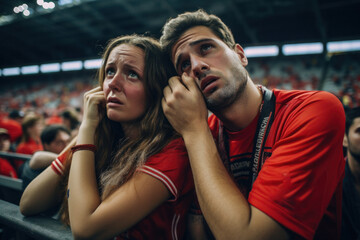 sad fans at the stadium are sad about the loss of their team's defeat