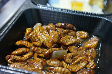 Pupagi is a high-protein Korean food made by boiling and seasoning silk moth pupae.
