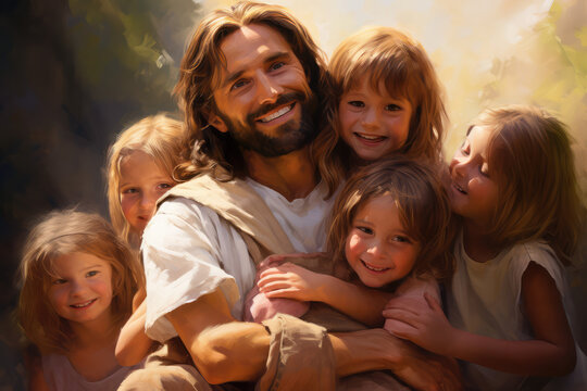 Jesus christ and happy children