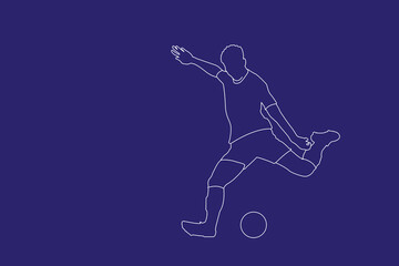 Fototapeta na wymiar Line art. Football Silhouette Sport. Male soccer player in action isolated white background Vector illustration