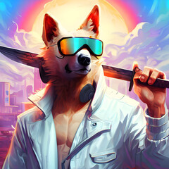 Super-Dog In A Cityscape Background