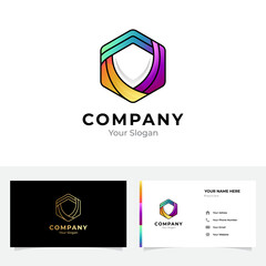 Hexagon shield logo and business card design