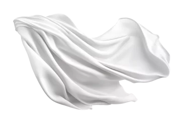 Keuken spatwand met foto Flying white silk fabric.  Cutout on transparent background © Ara Hovhannisyan