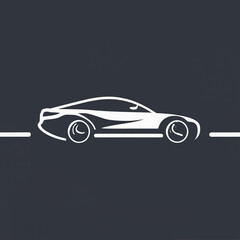 Car made of stylized white lines on a black background. Template or element for design.