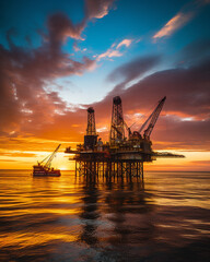 Fototapeta na wymiar Generative ai ocean oil platform drilling gas and petroleum at sunset