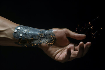 Generative ai subcutaneous microchip on human wrist.