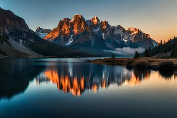 Reflection of mountain in the lake Generated Ai