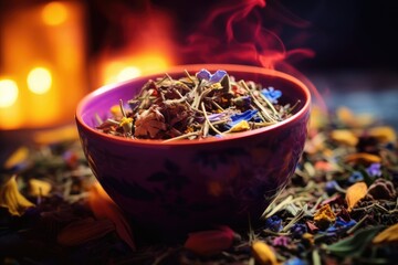 Herbal tea in a saucer.