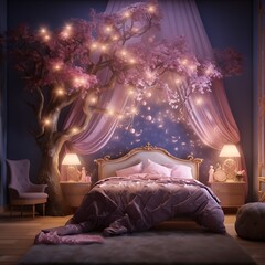 Castle Bedroom with Pink Fantasy Wonderland Background
