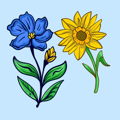 floral collection with leaves and flowers,drawing watercolor small flower. Botanical illustration minimal style.