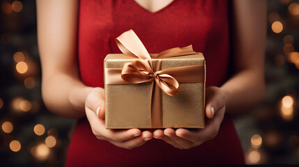 Close-up of female hands holding a present