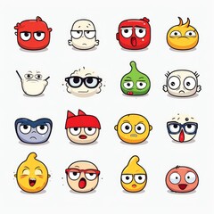 Set of cartoon faces expressions, face emojis, stickers, emoticons, cartoon funny mascot characters face set