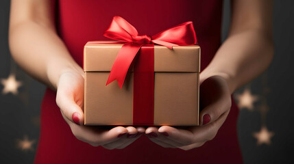 Close-up of female hands holding a present