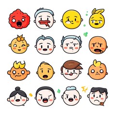 Obraz premium Set of cartoon faces expressions, face emojis, stickers, emoticons, cartoon funny mascot characters face set