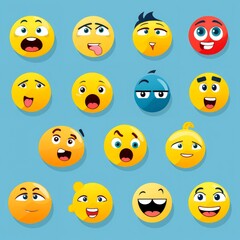 Fototapeta premium Set of cartoon faces expressions, face emojis, stickers, emoticons, cartoon funny mascot characters face set