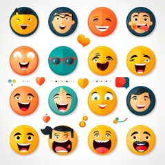 Fototapeta premium Set of cartoon faces expressions, face emojis, stickers, emoticons, cartoon funny mascot characters face set