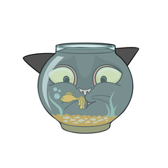 Black Cat With Aquarium