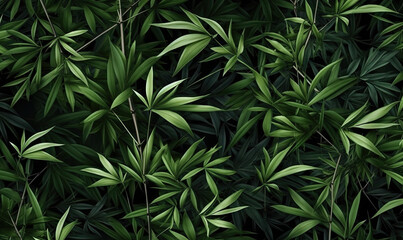 Forest bamboo background. Leaves green wallpaper. For banner postcard, book illustration. Created with generative AI tools